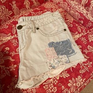 Free People Light Wash Denim Patch Shorts